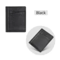 Slim black genuine leather driver's license holder and card wallet with pebble texture - Black