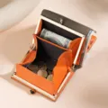 Petit portefeuille femme en cuir véritable avec protection RFID et cadre en alliage - Gris