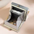 Petit portefeuille en cuir pour femme avec cadre en alliage doré et porte-monnaie - Bleu clair