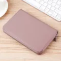 Portafoglio lungo in pelle color malva con protezione RFID e organizer multifunzione - Pelle di Vacchetta di Primo Strato / rosa carne