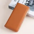 Damen Brieftasche aus echtem Leder in Hellbraun mit RFID-Schutz und L-Reißverschluss - Braun
