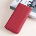 Elegante rote Geldbörse aus genarbtem Leder für Damen mit Reißverschluss und RFID-Schutz. - Rot