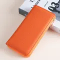 Premium orangefarbene Echtleder RFID-Schutz-Geldbörse mit goldenem Reißverschluss - Orange