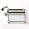 Small portable double-layer white mesh storage pouch with olive green trim for cables - Layered Style / Green