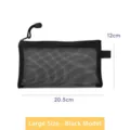 Large black mesh zipper storage bag with portable dimensions 20.5cm x 12cm for travel - L / Black