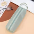 Minimalist mint green transparent mesh pencil case with portable handle for students - Green