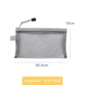 Grey mesh zipper storage bag for documents and cosmetics, 20.5x12cm large size pouch - L / Gray