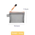 Small transparent grey mesh zipper storage bag with orange cord for ID cards and coins - S / Gray