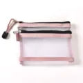 Compact pink and white double-layer mesh storage bag for travel accessories and cables - Layered Style / Pink