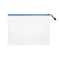 Transparent mesh zipper pouch with blue trim for document and stationery storage - Bill (23*12cm) / White