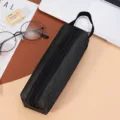 Minimalist black mesh pencil case with portable handle and zipper - Black