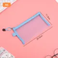 Light blue A6 transparent mesh nylon zipper pouch bag for student stationery storage - A6 Small / Blue