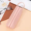 Portable pink mesh pencil case with handle for stationery storage - Pink