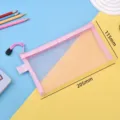 Pink mesh pencil bag with dimensions 205x115mm for student stationery storage use - Single Layer / Pink
