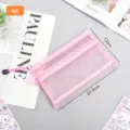 Double-layer pink mesh zipper bag for stationery and document storage 20.5x13cm - A6 Small / Pink