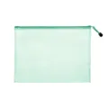 Small green transparent mesh zipper pouch for bills and stationery office storage - Green