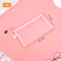 Transparent pink mesh A6 nylon pouch for school stationery storage, size 20.5x11.5cm - A6 Small / Pink