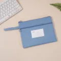 Morandi blue waterproof Oxford cloth file bag with double zippers and index slot - Double Layer (Foldable Handheld) / A5 / Blue