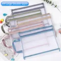 Bunte transparente A4 große doppellagige Netztaschen mit Reißverschluss für Schule - A4 Doppellagig - Groß / Grau
