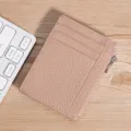 Slim dusty pink genuine leather card holder with three card slots and side zipper coin pocket - Card Holder (TP-8221) / Pink