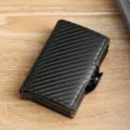 Tarjetero automático de aleación de aluminio con textura de fibra de carbono negra - Negro Fibra de Carbono