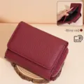 Portefeuille élégant pour femme en cuir véritable bordeaux avec protection RFID et pliage - Bordeaux