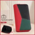 Patchwork Echtleder RFID-Blockierung Akkordeon Kartenhalter Brieftasche in Rot - Rot