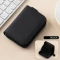 Tarjetero de cuero genuino negro con protección RFID y cierre de cremallera - Negro