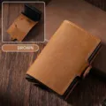 Retro crazy horse leather pop-up card holder with RFID protection in brown color - Brown