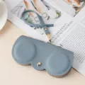 Premium blue pebbled leather sunglasses pouch with portable wrist strap for travel - Blue