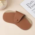 Étui à lunettes de soleil en cuir véritable marron souple avec fermeture à bouton - Marron