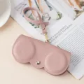 Elegant pink lychee texture genuine leather sunglasses pouch with portable wrist strap - Pink