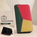 Dunkelgrüne RFID-Ledergeldbörse im Color-Block-Design mit Akkordeon-Kartenfächern - Dunkelgrün