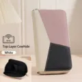 Langbörse aus echtem Leder mit RFID-Schutz, Farbblock-Design und Akkordeon-Fächern. - Milchweiß