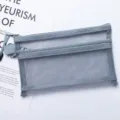 Durable grey nylon mesh double-layer pencil pouch for school and office stationary storage - A6 Double Layer / Gray