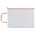 A4 size Morandi pink mesh file bag with zipper and handle for student document storage - Single Layer / Pink