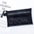 Black nylon mesh A6 double-layer pencil case for student stationery storage and documents - A6 Double Layer / Black