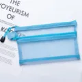 Transparent light blue nylon mesh pencil case with double zipper layers for stationery. - A6 Double Layer / Blue