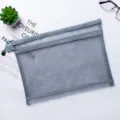 Grey double-layer nylon mesh file bag with zipper for student storage and office use - A4 Double Layer / Gray