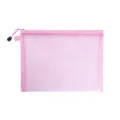 Semi-transparent pink nylon mesh file pouch with zipper for A4 and A5 document storage - No Label Style / A5 / Pink