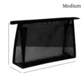 Portable medium black mesh cosmetic bag for travel storage, measures 22.5x16x7cm - Medium Size (8002)