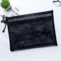 Minimalist black double-layer nylon mesh document bag with zippers for office storage - A4 Double Layer / Black