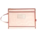 Transparent mesh A4 document bag student file organizer large capacity double zipper storage bag - Double Layer Comprehensive (Red) / Pink
