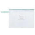 Transparent white mesh document storage bag with light blue zipper and index label holder - Label Style / A4 / Green