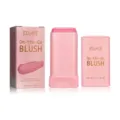 Barra de colorete rosa multifuncional compacta con su embalaje y aplicador abierto - Rosa
