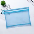 Light blue transparent nylon mesh double-layer document bag for student test paper storage - A4 Double Layer / Blue