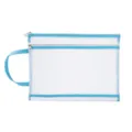A4 size white nylon mesh document bag featuring double zippers and light blue trim - Macaron + medium blue