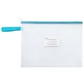Transparent mesh document bag with blue waterproof zipper for student storage - Label Style / A4 / Sky Blue