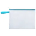 White mesh transparent document storage bag with blue zipper handle for students - Blank Style / A4 / Sky Blue