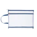 A4 nylon mesh file bag with blue trim, double zipper and handle for student storage. - Macarons + dark blue